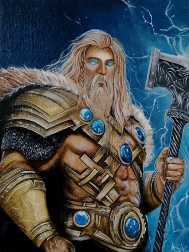 Pintura intitulada "Thor" por Katsiaryna Budzko, Obras de arte originais, Óleo