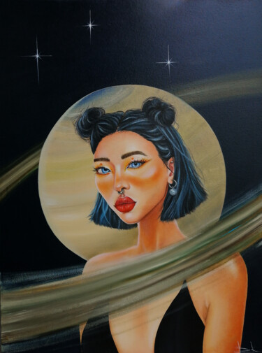 Картина под названием "Saturn" - Katsiaryna Budzko, Подлинное произведение искусства, Масло Установлен на Деревянная рама дл…