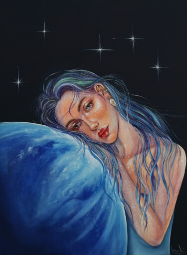 绘画 标题为“Neptune” 由Katsiaryna Budzko, 原创艺术品, 油 安装在木质担架架上