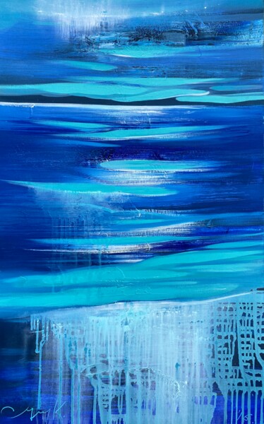 Painting titled "Water melody." by Katsiaryna Sumarava, Original Artwork, Oil Mounted on Wood Stretcher frame