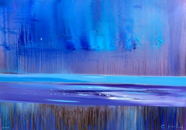 Painting titled "Movement in blue" by Katsiaryna Sumarava, Original Artwork, Oil Mounted on Wood Stretcher frame