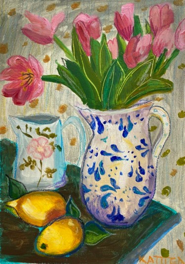 Tulips and lemons Ζωγραφική με τίτλο "Tulips and lemons" από Katttea, Αυθεντικά έργα τέχνης, Ακρυλικό