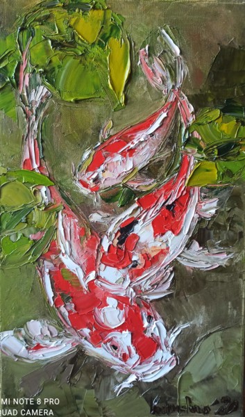 Картина под названием "Кои" - Екатерина Кудряшова, Подлинное произведение искусства, Масло
