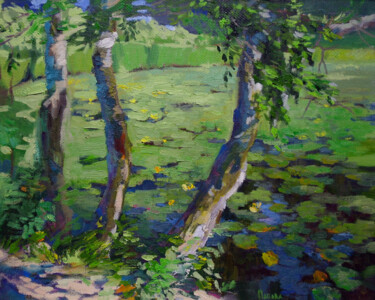 Картина под названием "Зеленый шум" - Katyusha Popova, Подлинное произведение искусства, Масло Установлен на Деревянная рама…