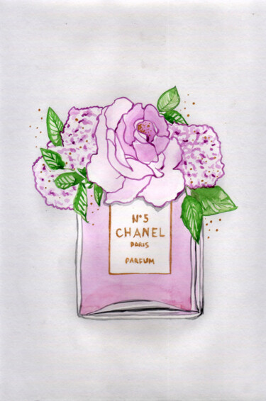 Fleurs glamour Peinture intitulée "Fleurs glamour" par Katwrina Golban, Œuvre d'art originale, Aquarelle