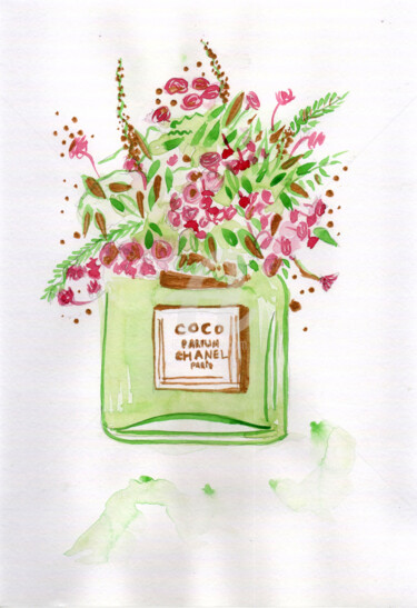 Painting titled "Coco chanel  parfum…" by Katwrina Golban, Original Artwork, Watercolor
