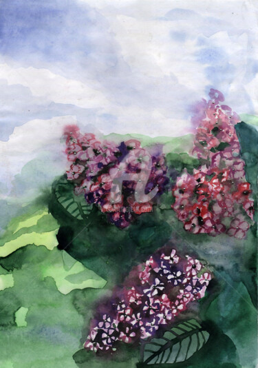 Digitale Kunst mit dem Titel "Spring flowers , 春天…" von Katwrina Golban, Original-Kunstwerk, Aquarell Auf Andere starre Plat…