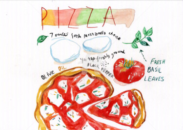 Painting titled "Pizza , 比薩" by Katwrina Golban, Original Artwork, Watercolor