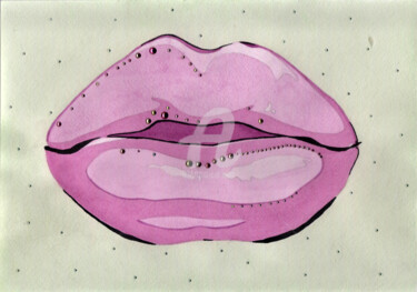 Painting titled "Violet  lips , 紫羅蘭色…" by Katwrina Golban, Original Artwork, Watercolor