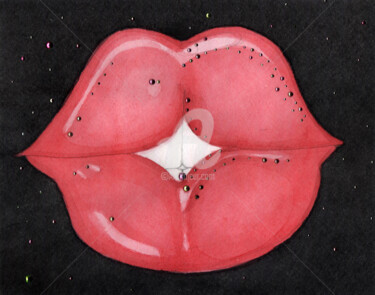 Painting titled "Lips 2" by Katwrina Golban, Original Artwork, Watercolor