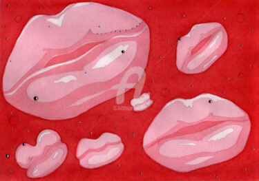 Painting titled "Pink lips ,  嘴唇4，粉紅…" by Katwrina Golban, Original Artwork, Watercolor