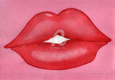 Peinture intitulée "Lips 5 , 嘴唇 5" par Katwrina Golban, Œuvre d'art originale, Aquarelle