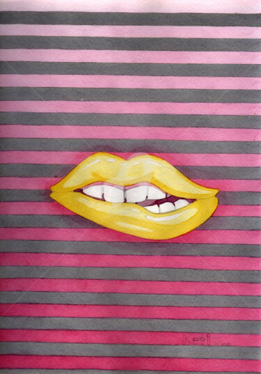 Pintura intitulada "Lips 6  , 嘴唇 6" por Katwrina Golban, Obras de arte originais, Aquarela