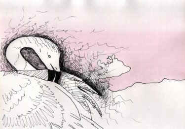 Pittura intitolato "Flamingo cartoon ,…" da Katwrina Golban, Opera d'arte originale, Acquarello