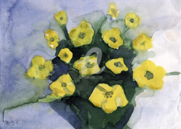 Digital Arts titled "Yellow cheerful flo…" by Katwrina Golban, Original Artwork, Watercolor