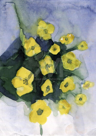 Digitale Kunst getiteld "Yellow cheerful flo…" door Katwrina Golban, Origineel Kunstwerk, Aquarel