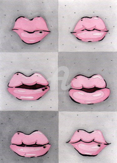 Painting titled "Pink lips (with Swa…" by Katwrina Golban, Original Artwork, Watercolor