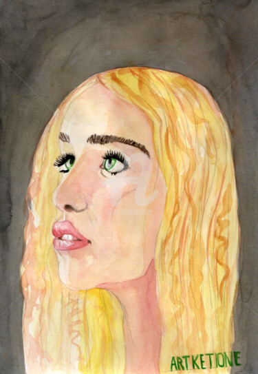Malarstwo zatytułowany „Emila Clarke,Daener…” autorstwa Katwrina Golban, Oryginalna praca, Akwarela