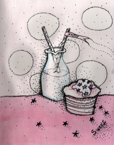 Arts numériques intitulée "Pancake,crêpe ,水彩奶油…" par Katwrina Golban, Œuvre d'art originale, Aquarelle