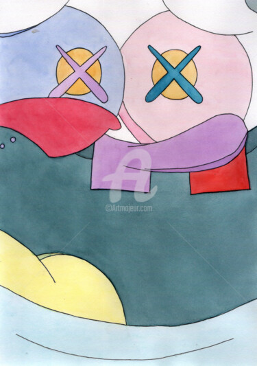 Peinture intitulée "kaws Blame Game 4 C…" par Katwrina Golban, Œuvre d'art originale, Aquarelle