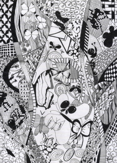 Цифровое искусство под названием "Butterflies , 白色背景上…" - Katwrina Golban, Подлинное произведение искусства, Шариковая ручка