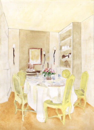 Digital Arts titled "Living room with ro…" by Katwrina Golban, Original Artwork, Watercolor