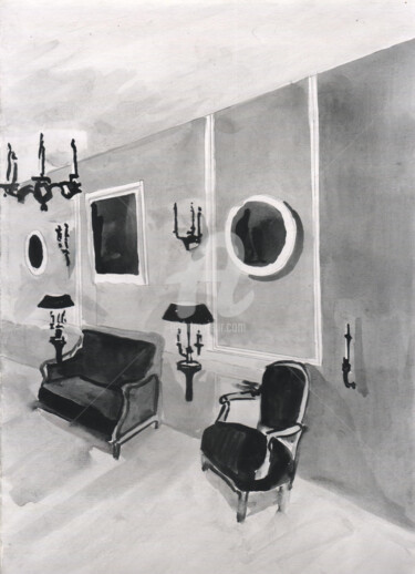 Artes digitais intitulada "Black white interio…" por Katwrina Golban, Obras de arte originais, Aquarela
