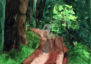 Digital Arts titled "Green forest classi…" by Katwrina Golban, Original Artwork, Watercolor