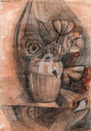 Digital Arts titled "Vase brown , 花瓶棕色" by Katwrina Golban, Original Artwork, Pencil