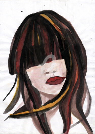 Arte digitale intitolato "Red lips , 紅唇" da Katwrina Golban, Opera d'arte originale, Acquarello