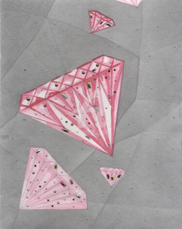 Картина под названием "Brillante , 帶有鑽石粉紅色…" - Katwrina Golban, Подлинное произведение искусства, Акварель