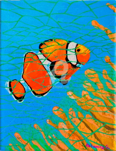 Painting titled "Fish "Nemo" , 魚“尼莫”…" by Katwrina Golban, Original Artwork, Acrylic Mounted on Wood Stretcher frame