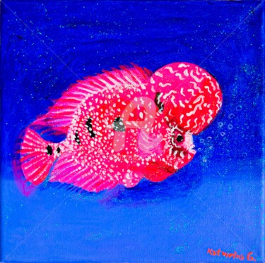 Painting titled "Pink fish , 粉紅色的魚 ,…" by Katwrina Golban, Original Artwork, Acrylic Mounted on Wood Stretcher frame