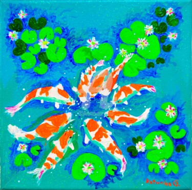 Peinture intitulée "Carps 3 , карпы , 鯉魚" par Katwrina Golban, Œuvre d'art originale, Acrylique Monté sur Châssis en bois