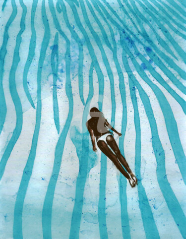 Картина под названием "Blue lagoon, Blue l…" - Katwrina Golban, Подлинное произведение искусства, Акварель