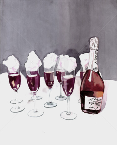 Painting titled "Champagne glasses w…" by Katwrina Golban, Original Artwork, Watercolor