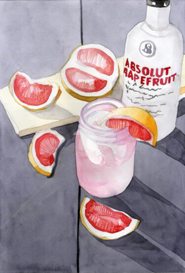 Painting titled "Grapefruit alcoholi…" by Katwrina Golban, Original Artwork, Watercolor