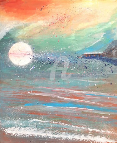 Painting titled "Cote d'Azur, sunset…" by Katwrina Golban, Original Artwork, Acrylic