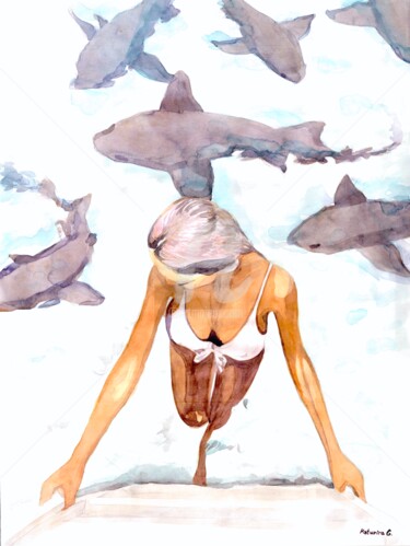 Peinture intitulée "Maldives love ,現代藝術…" par Katwrina Golban, Œuvre d'art originale, Aquarelle