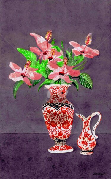 Painting titled "Vase with flowers ,…" by Katwrina Golban, Original Artwork, Watercolor