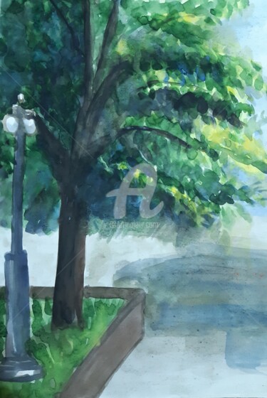 数字艺术 标题为“Day , 畫一幅水彩畫，公園樹” 由Katwrina Golban, 原创艺术品, 水彩