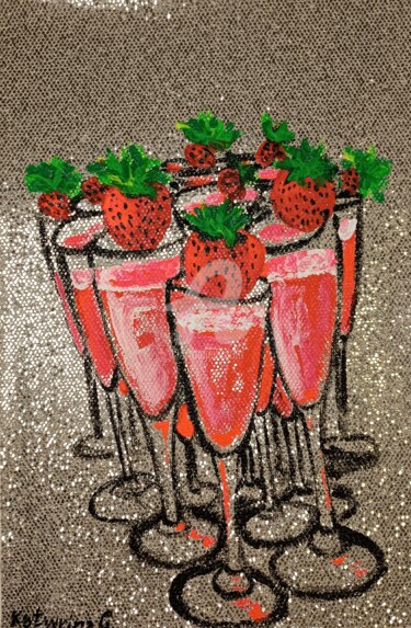 Pintura intitulada "Strawberry Cocktail" por Katwrina Golban, Obras de arte originais, Acrílico