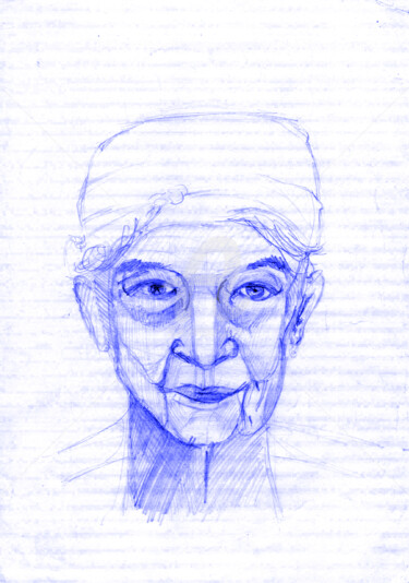 Digital Arts titled "Portrait bleu" by Katwrina Golban, Original Artwork, Pencil