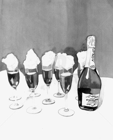 Arte digitale intitolato "Verres à champagne…" da Katwrina Golban, Opera d'arte originale, Acquarello