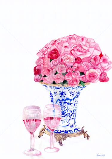Картина под названием "Pink flowers  , Fle…" - Katwrina Golban, Подлинное произведение искусства, Акварель