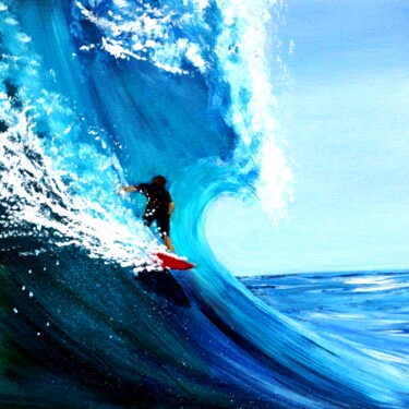 Ζωγραφική με τίτλο "Surfer on a Red Boa…" από Katy Hawk, Αυθεντικά έργα τέχνης, Ακρυλικό