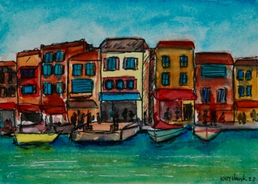 Painting titled "View of Marseille" by Katy Hawk, Original Artwork, Watercolor