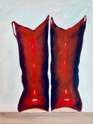 Painting titled "Red Cowboy Boots" by Katy Hawk, Original Artwork, Oil