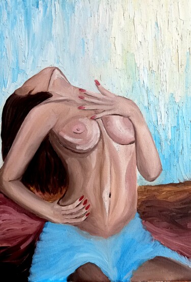 Painting titled "Oil painting, nude…" by Katy Joy, Original Artwork, Oil Mounted on Cardboard