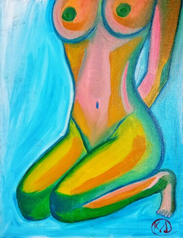 Schilderij getiteld "Erotic oil painting…" door Katy Joy, Origineel Kunstwerk, Olie Gemonteerd op Karton